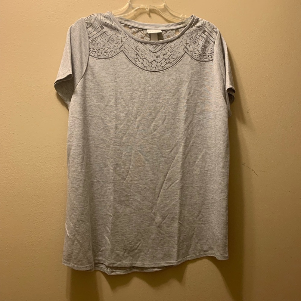 Gorgeous Gray Laser Cut Lace Tee Plus Size